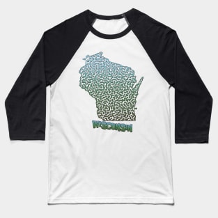 Wisconsin State Outline Maze & Labyrinth Baseball T-Shirt